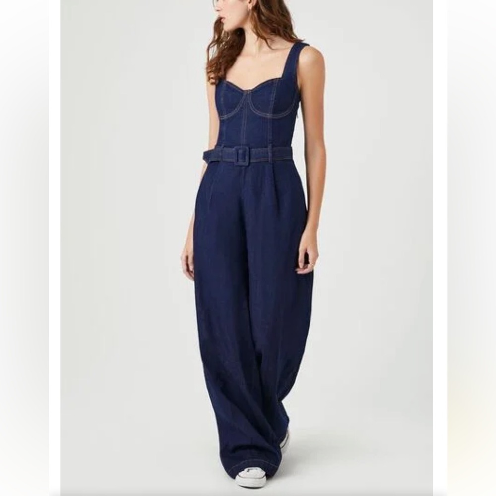 Belted Bustier Denim Jumpsuit